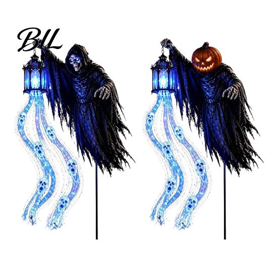 Creepy Party Props for Outside Halloween Soul Harvester Solar Garden Stake Light, Animated Ghost Lantern with Outdoor Lawn Decorations Flowing