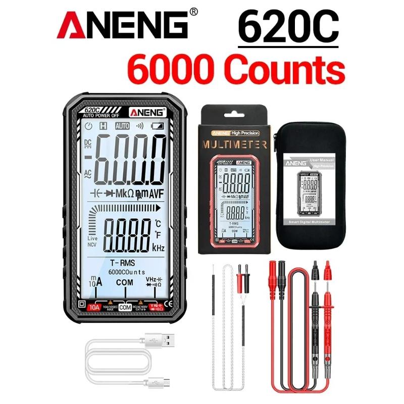 Многофункциональный цифровой мультиметр ANENG 620C, перезаряжаемый, профессиональный, с бесконтактным определением напряжения, измерение переменного/постоянного напряжения, ЖК-экран, инструменты для измерения тока