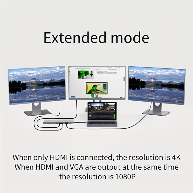Док-станция 12-в-1: Двойной выход HDMI VGA, USB3.0, быстрая зарядка PD, аудиовыход 3,5 мм, RJ45, 87 Вт для U-диска, мыши, клавиатуры