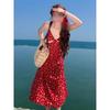 Праздничное красное цветочное платье-комбинация женское летнее элегантное новое взрывное маленькое темпераментное длинное платье