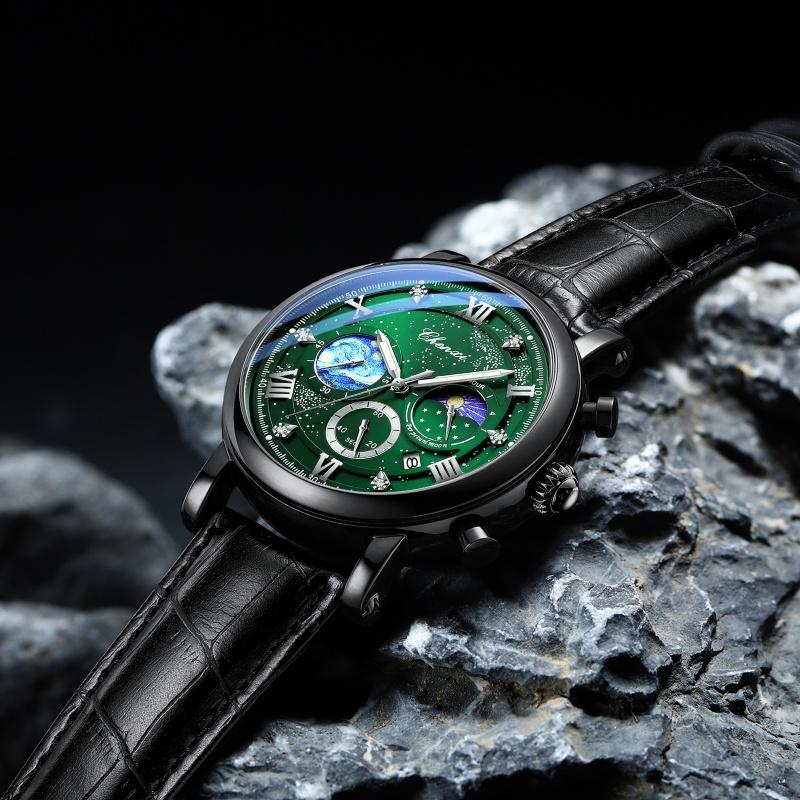 CHENXI 972 Men's Quartz Watch Luminous Moon Phase Chronograph Calendar Waterproof Leather Strap Luxury Business Watches