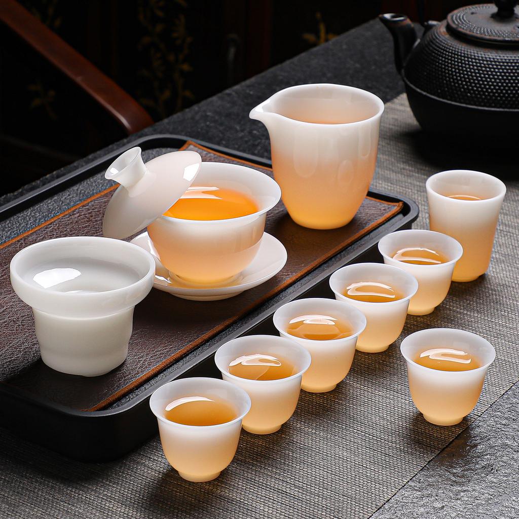 High-grade ice seed jade porcelain tea set merchandise souvenir business company high-end gifts can be done