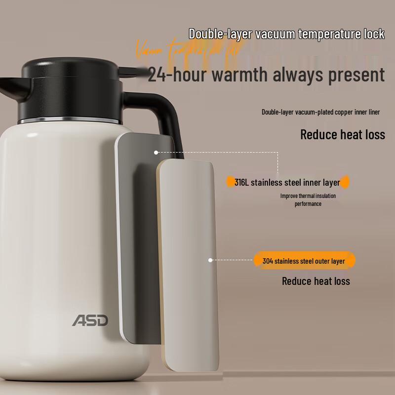 ASD 1.8L 316L Stainless Steel Vacuum Insulated Thermos Pot