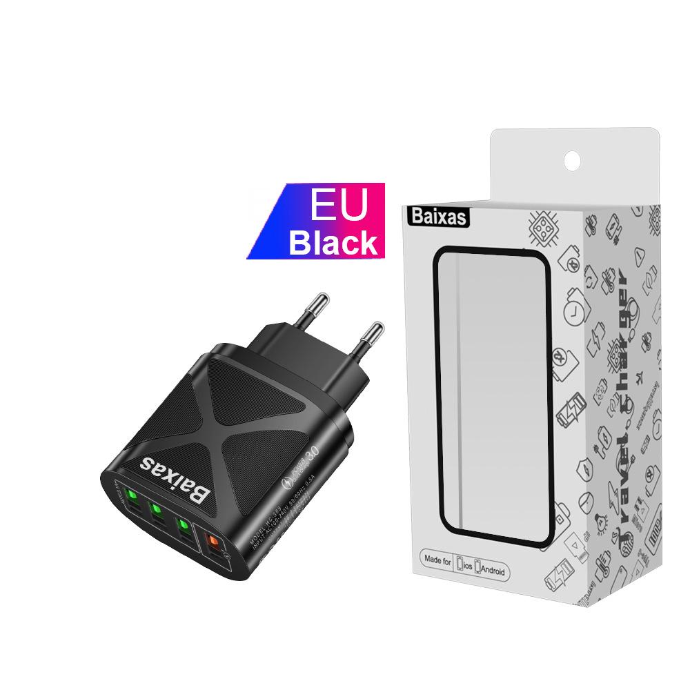 Многопортовое USB-зарядное устройство с быстрой зарядкой QC3.0, 4 порта, 5 В/9 В/12 В, Совместимо со стандартами ЕС/США/Великобритании/Австралии