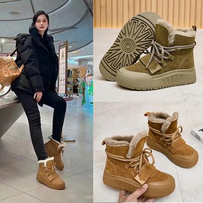 Флисовые кожаные зимние ботинки женские зимние новые высокие хлопковые ботинки универсальные повседневные толстая подошва утолщенные и удобные