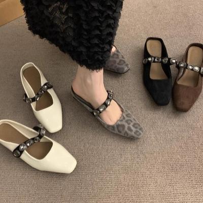 Нишевый дизайн полушлепанцы новый темперамент элегантные стразы квадратный носок туфли-педали