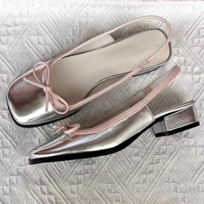 Мода 2024 Лето Женские Туфли-лодочки Серебряные Туфли-лодочки С Квадратным Носком Туфли-лодочки Для Женщин Балетки Удобные Женские Сандалии С Бантом