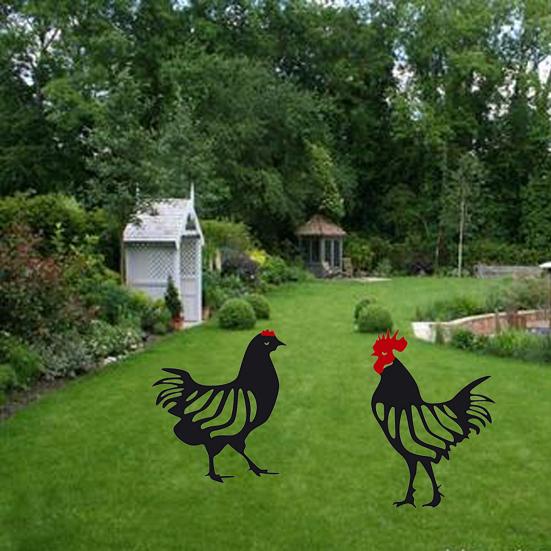 Wrought Iron Rooster Ornament Hollow Out Chickens Family Figure Chicken Yard Art Garden Metal Statue Farmhouse Decor