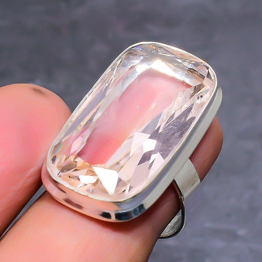 Кольцо из серебра 925 пробы с драгоценным камнем морганит, размер 7 f4t52