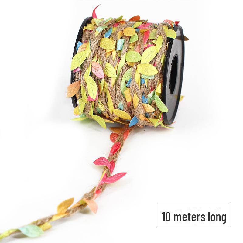 10 м DIY Ротанг Зеленые листья с пеньковой веревкой для декора детского сада