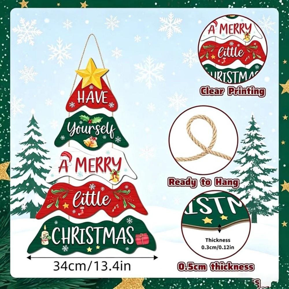 Wooden Xmas Hanging Door Pendant Multi-layered Hanging Welcome Board Christmas Tree Pendant Mantel