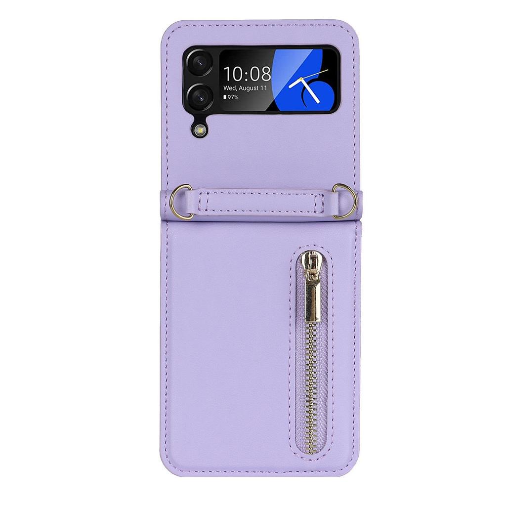 Кожаный чехол-кроссбоди Samsung Z Flip7 с молнией и слотом для карт