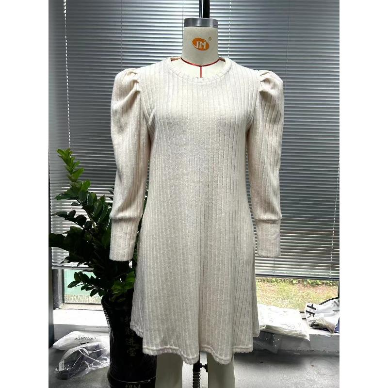 HNXC Женская мода осень-зима сплошной цвет печати с длинным рукавом и круглым вырезом повседневные платья