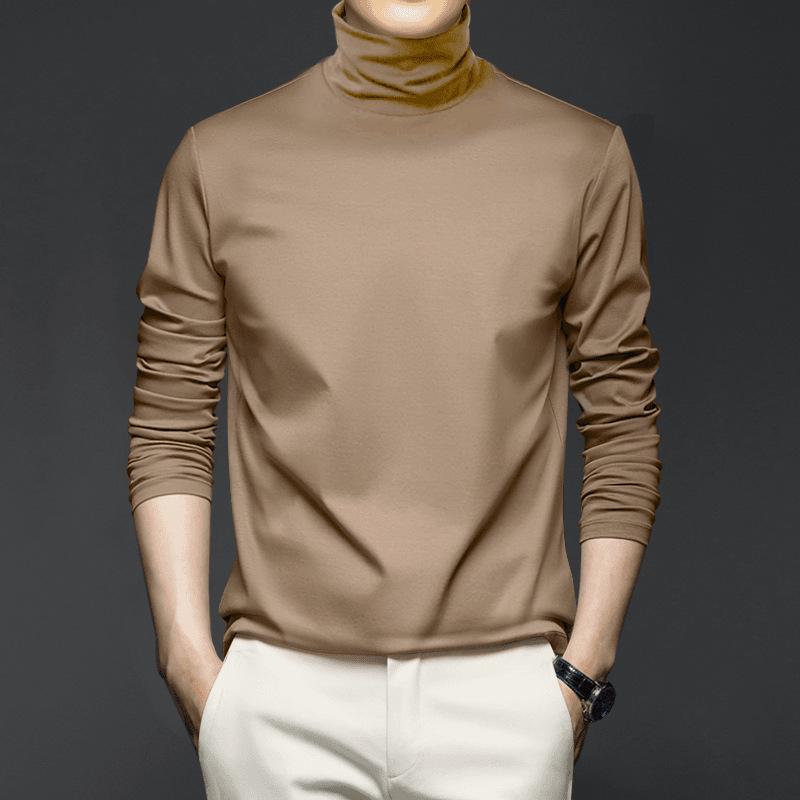 Мужская осенне-зимняя футболка с высоким воротом, антистатичная, из мерсеризованного хлопка с жидким аммиаком, с длинным рукавом, базовый слой