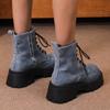 Мода Модные Платформа Джинсовые Ботильоны Женские Кристалл Толстый Каблук Короткие Сапоги Женские Толстые Ботинки Мотоциклетные Ботинки Нескользящие Женские