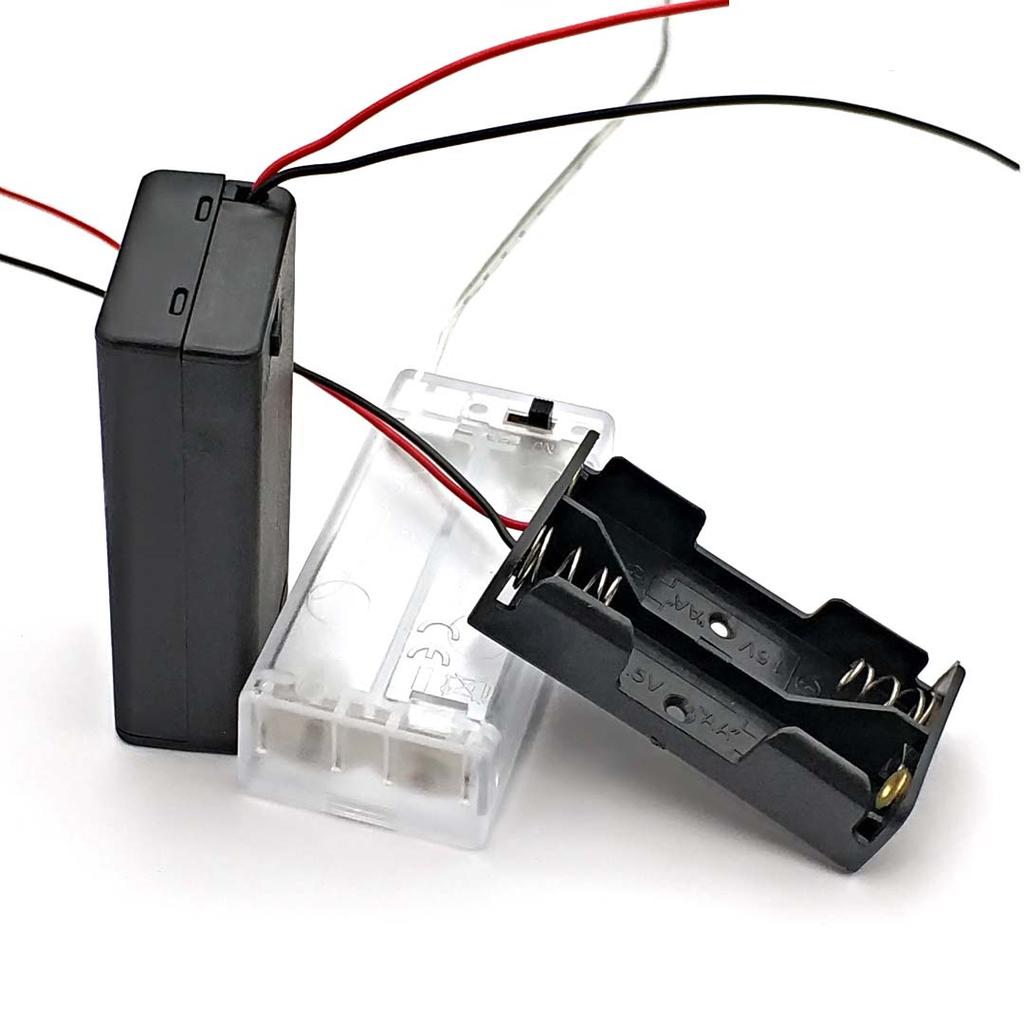 Черный Прозрачный Пластиковый Бокс для Хранения Батареек AA размера, Держатель с Выводами, с 2 Слотами, Бокс для Хранения Батареек AA размера