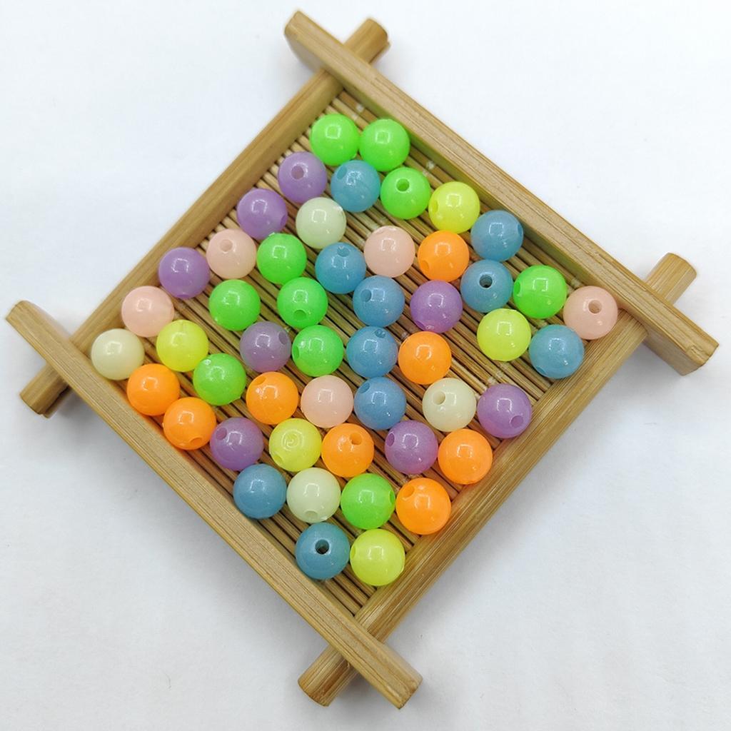 100Pcs 6mm/8mm/10mm Round Necklace Bracelet Making Beads Luminous Acrylic Creative DIY Jewelry Accessories Candy Color Materials Handmade