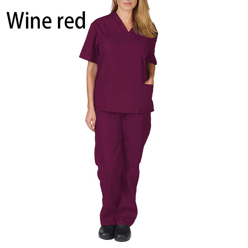 2 Pieces Outfits Summer Thin Solid Tops+Loose Pants Short Sleeve Quick Dry Nurse Suit V-neck Nursing Working