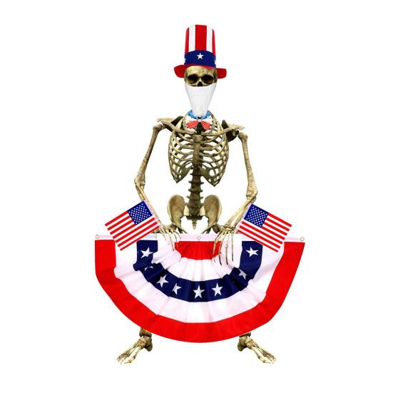 12ft Memorial Day Skeleton Clothing Accessories Patriotic Independence Day Skeleton Costume Set for 4th of July Decoration