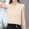 ZANZEA Женская повседневная летняя блузка без рукавов с круглым вырезом и принтом в горошек