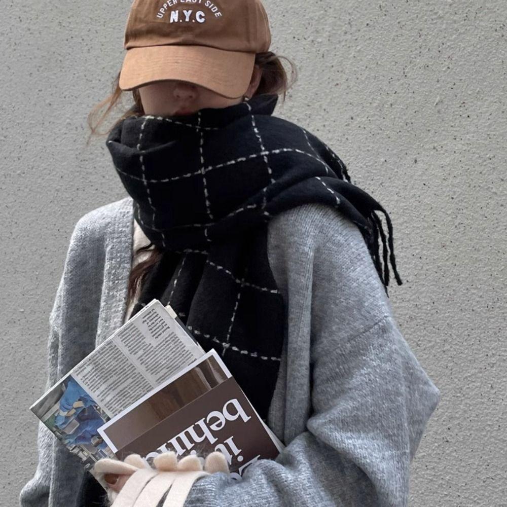 Solid Color Winter Cashmere Scarves Cashmere Shawl Cape Wraps Retro Plaid Wool Scarf Student