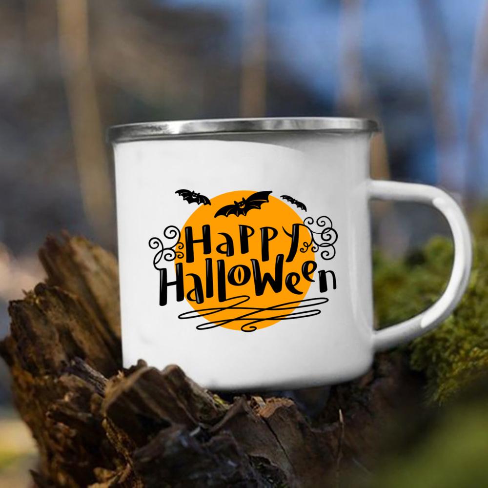 Witch Pumpkin Printing Mug Retro Halloween Enamel Handle Cups Coffee Tea Milk Mugs Party Kitchen Decorate Fun Gift for Children