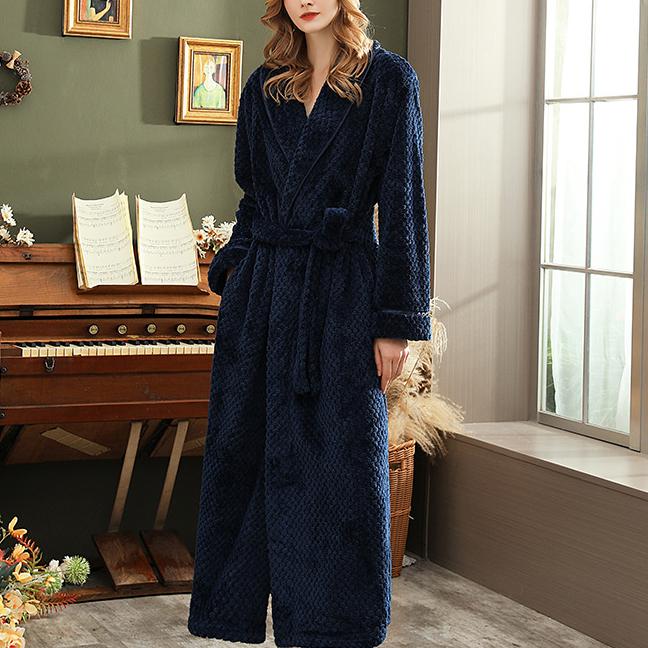 Коралловый флисовый халат с длинным рукавом Домашняя одежда Плотный фланелевый парный халат Пижамы Серый Осень Зима Wam Свободная одежда для отдыха