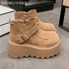 Ботильоны женские на платформе из меха, замшевые туфли на плоской подошве, модная женская обувь 2025 года, трендовая зимняя дизайнерская обувь для ходьбы, теплая повседневная женская обувь для снега