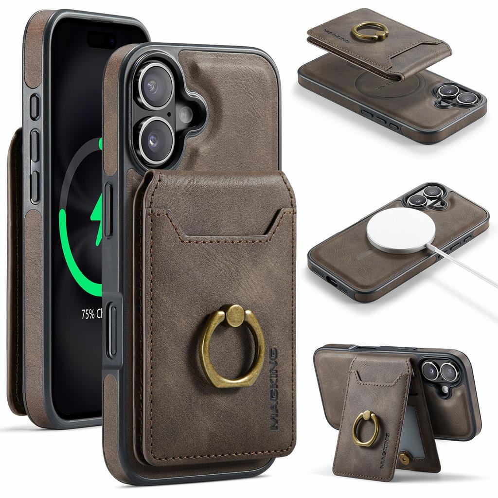 Серия MAGKING K1 Для iPhone 17 Магнитный чехол PC+TPU+PU Чехол для телефона с держателем для карт