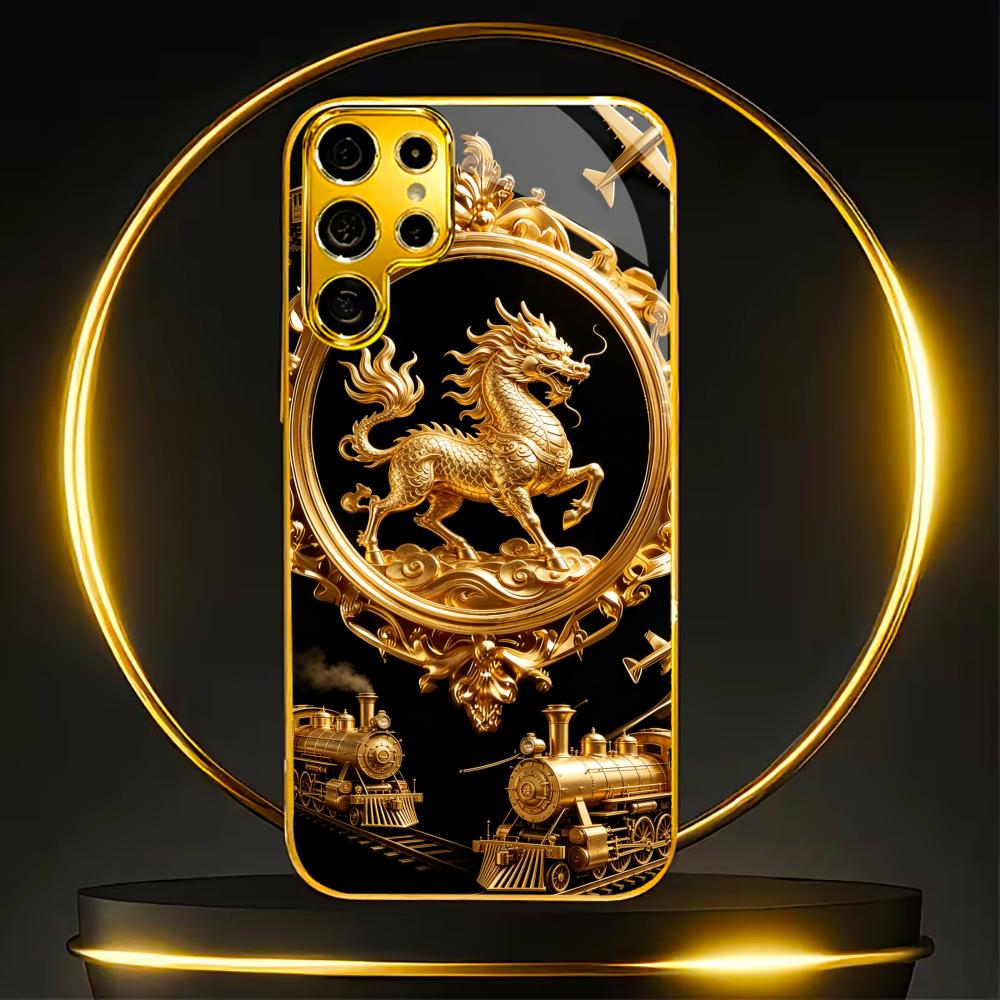 Блестящий Позолоченный Чехол для Телефона с Килином Стекло s25 ultra case s26 ultra case для Samsung Galaxy S26 S25 S24 S23 S22 FE Ultra Plus