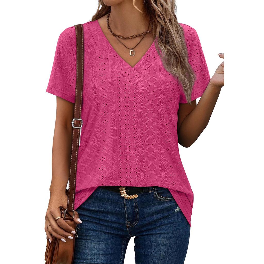 Женская модная повседневная футболка с коротким рукавом и V-образным вырезом Court Lock