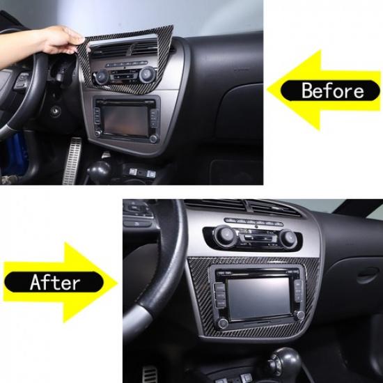 Soft Carbon Fiber Dashboard Navigation Cover Trim For Seat Leon 2008-12