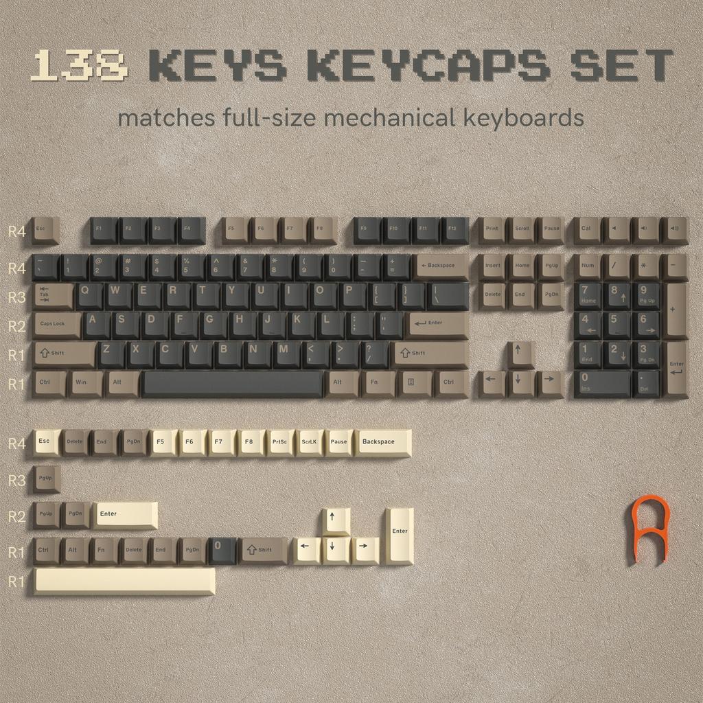 Xiaomi Womier 138 Keys Retro Brown Gray PBT Keycap Double Shot Cherry Profile Key Caps for Cherry MX Switches Mechanical Gamer Keyboard