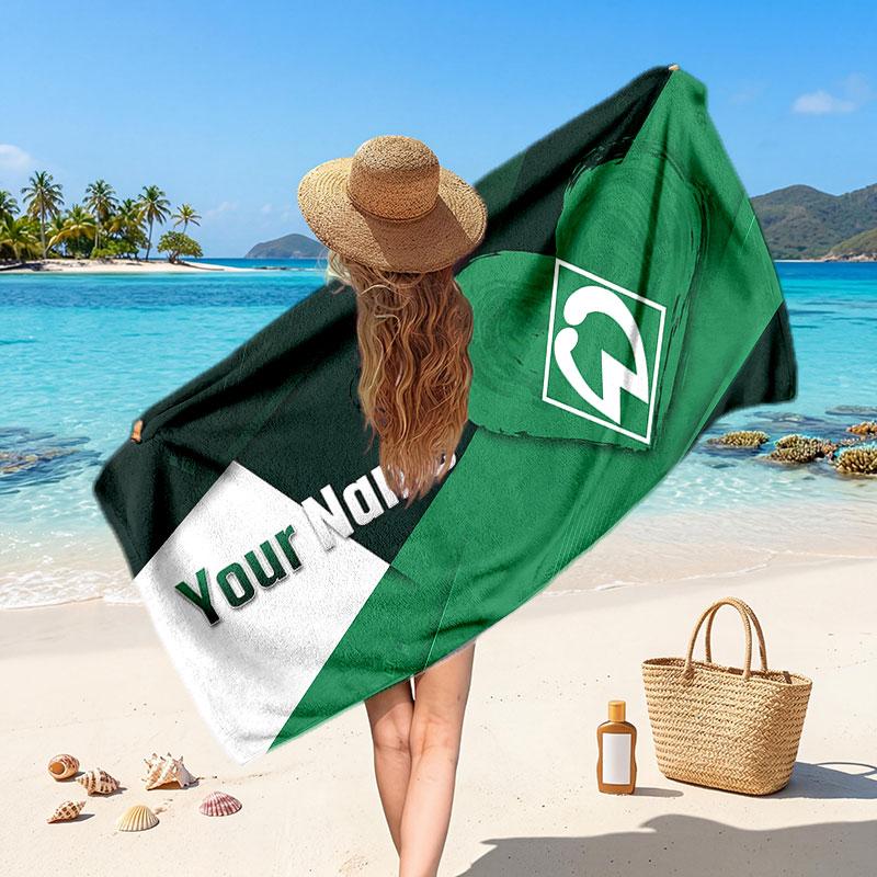 Werder Bremen FC Custom Beach Towel, Personalized Name Text Print, Football Logo Soft Quick‑Dry Towel Holiday Gift