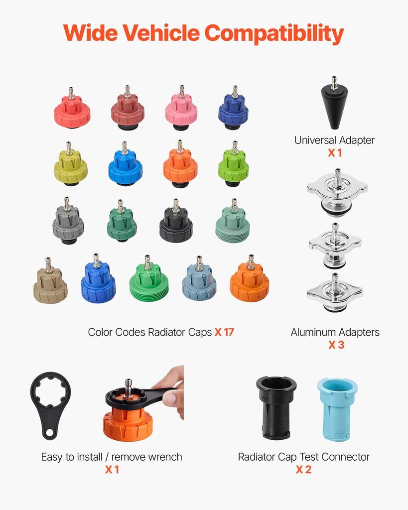 Coolant Pressure Tester Kit, 47Pcs Radiator Vacuum Refill Kit with 3 Metal Adapters, Universal Fit, Automotive Cooling System Pressure Tester Tool,