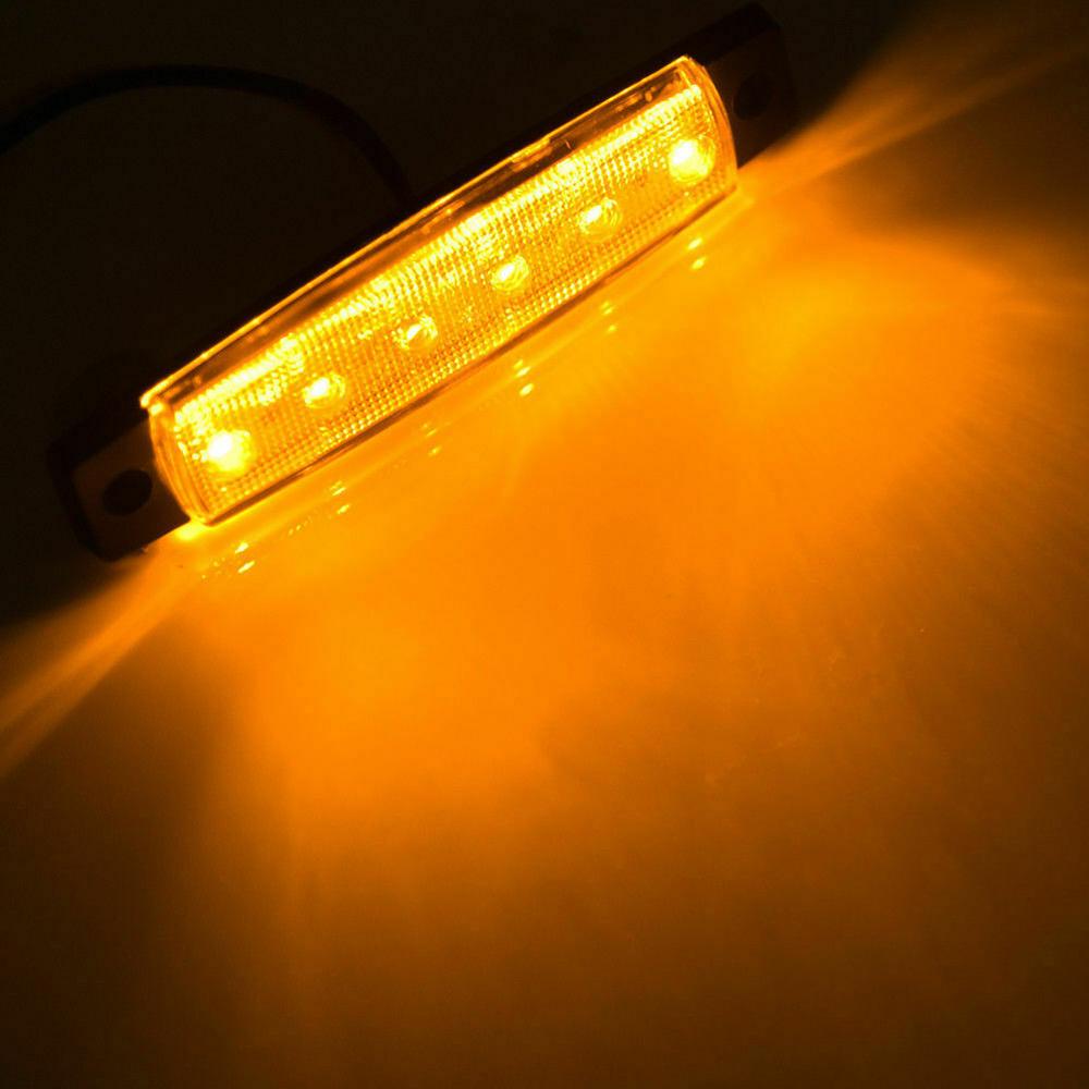 Боковой фонарь с длинной полосой, 6 светодиодов, 12 В, 24 В, боковой свет для прицепа, желтый, 10 шт.