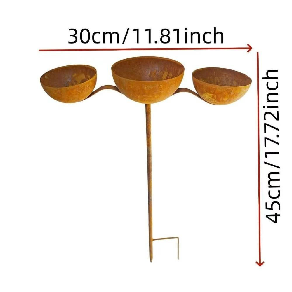 Rusted 3-Tiered Bird Bath Metal Bird Feeding Station Multi-Purpose Bird Water Bowls  Yard