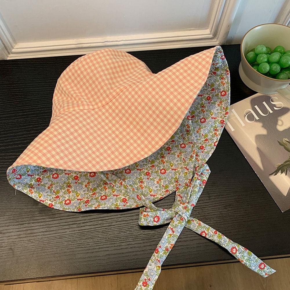 Floral Hiking Fisherman Hat Sun Protection Heart Printed Bucket Hat Plaid Hiking Cap Travel