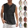 Мужские повседневные свободные хлопковые льняные рубашки, цветная рубашка, блузка, жилет без рукавов, пляжные рубашки, топы