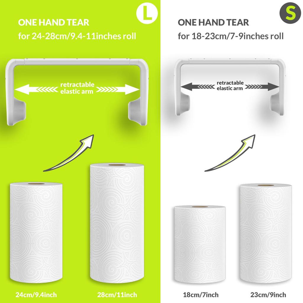 simpletome Paper Towel Under Cabinet or Wall Tension Kitchen Paper Holder Fits Holder, Mounted, One-Hand Operation, Arm, (White, 24-28cm Rolls)