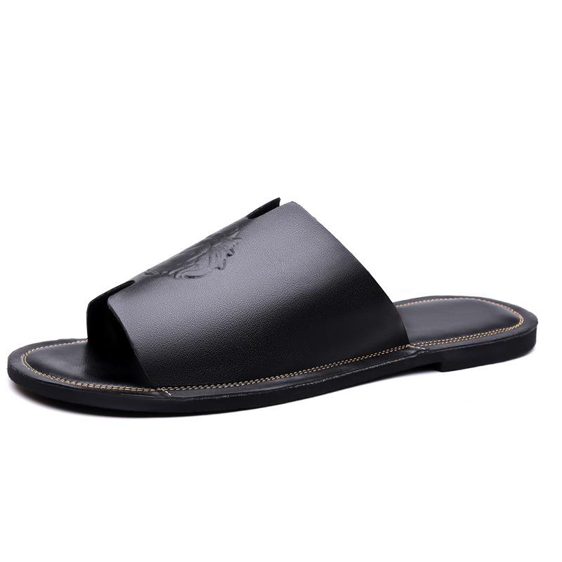 Летние новые уличные тапочки Корейская версия модных мужских сандалий Нескользящие шлепанцы на одно слово Мужская пляжная обувь большого размера
