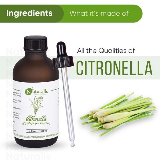 Naturalis Citronella Essential Oil – Natural Citronella Oil for Aroma Therapy, Skin Care, Hair Treatment, Mosquito Repellent, Relaxation - 120ml
