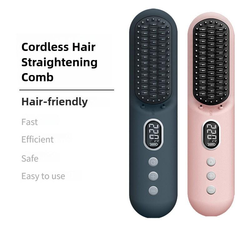 Rechargeable Portable Travel Hair Straightening And Curling Cordless Negative Ion Hair Straightening Comb Dual-Use Styling Tool