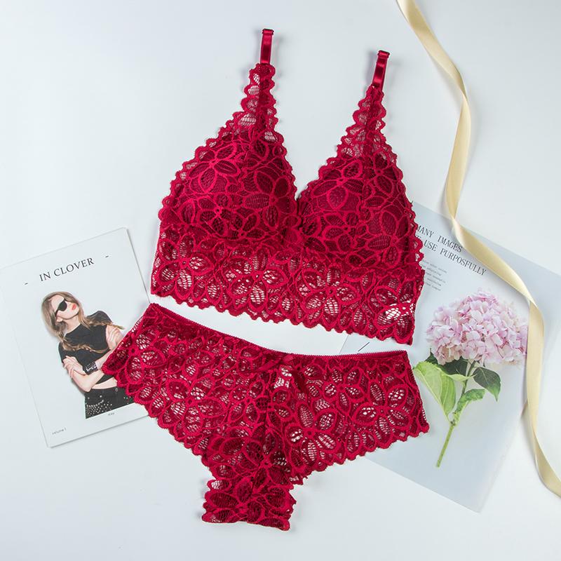 Женский модный комплект кружевного нижнего белья с цветочным принтом, однотонный бюстгальтер, трусики, комплект нижнего белья, пижама, комплект ночного белья