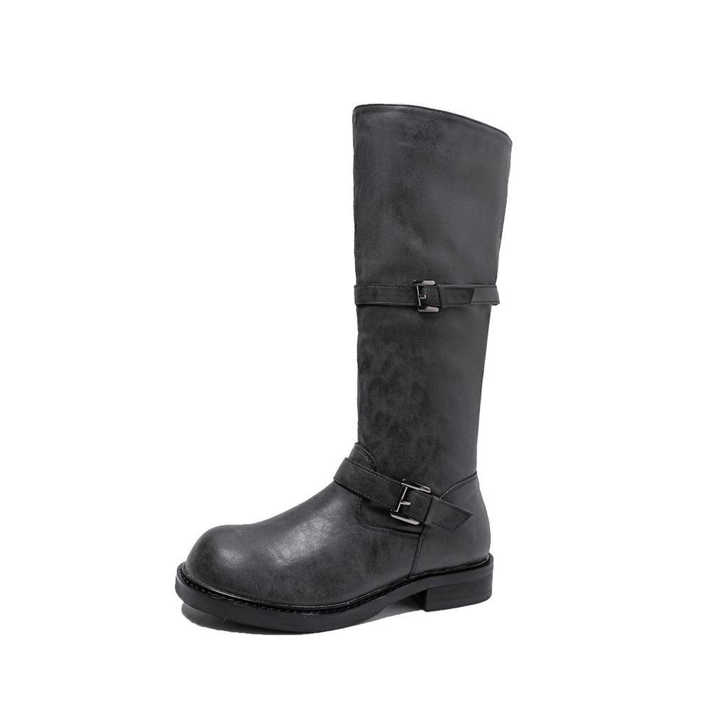 Модные высокие сапоги женские плоская подошва зимняя обувь дизайнерский тренд 2025 новые ботфорты рыцарские сапоги гладиатора элегантные женские боты женские туфли