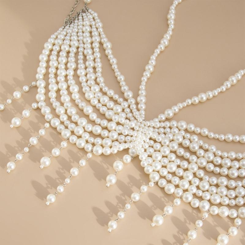 Unique Designs Elegant Pearls Body Jewelry Bra Chain Soft Fabric Decorative Accessory for Bolds Fashionable Statement