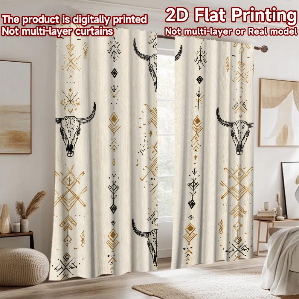 2D flat Photography Backdrop Scene Tapestry Bull Skulls and Geometric Shapes 100% Polyester Party Decorations Use for Indoor