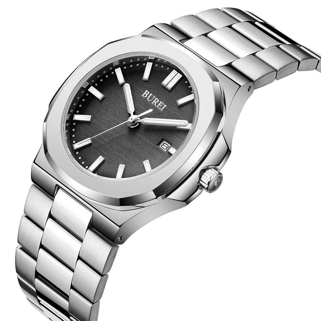 Мужские аналоговые кварцевые часы BUREI, Простой дизайн, Водонепроницаемые, Черные, Популярные, Стильные, Для джентльменов, Деловые, Повседневные, Люминесцентные, Размер S