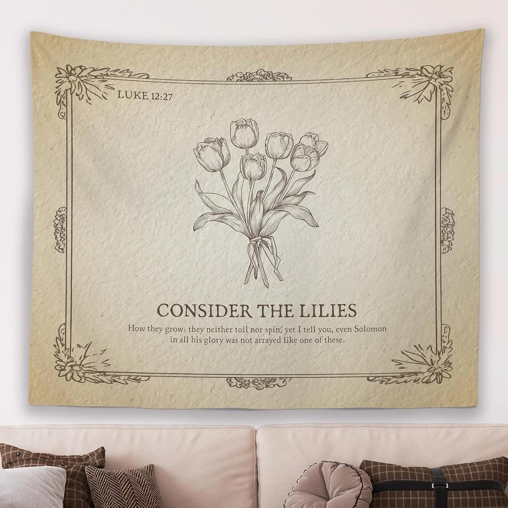 Vintage Christian Floral Wall Tapestry Hanging for Bedroom Flower Bible Verse Scripture James 124 TapestryRustic Religious