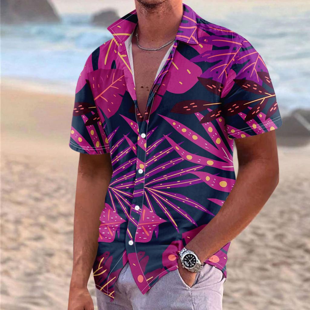 Men'S Casual Loose Fitting Short Sleeved Shirt Fashionable Lapel Shirt Top